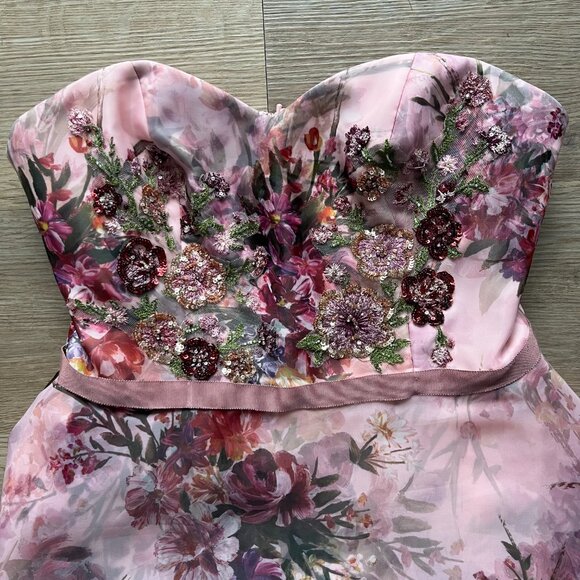 STUNNING Marchesa Notte Pink Floral Print Organza High-Low Gown Size 8 - Picture 8 of 10